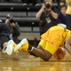 Missouri’s Amber Smith (right) falls to the court after she is fouled by South Carolina’s Tyasha Harris (left) during the second half of an NCAA college basketball game Jan. 7, 2018, in Columbia, Mo. (L.G. Patterson/AP Images)